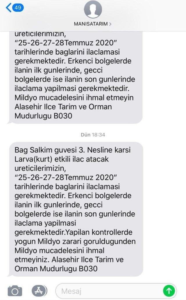 Alaşehir’de salkım güvesine karşı mesajlı uyarı