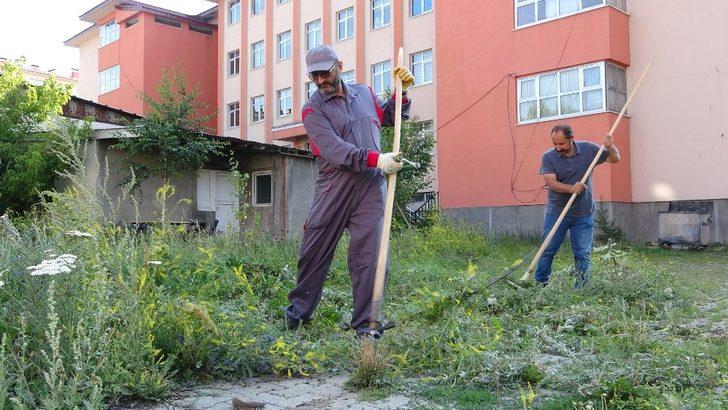 Yabani otlar okul müdürü tarafından tırpanla biçildi G3