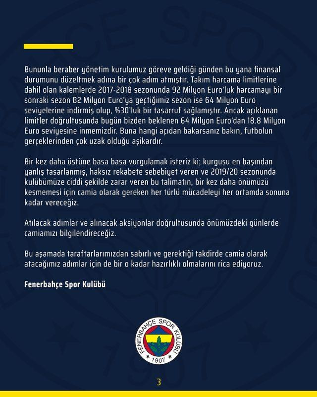 Fenerbahçe'den takım harcama limitleriyle ilgili açıklama! Ligden mi