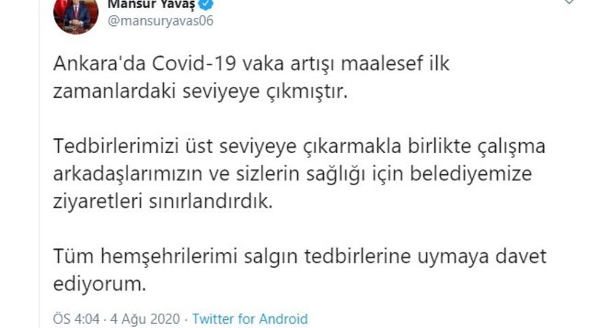 Başkan Yavaş&rsquo;tan korona vir&uuml;s uyarısı