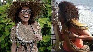 Asuman Dabak pitonu öptü