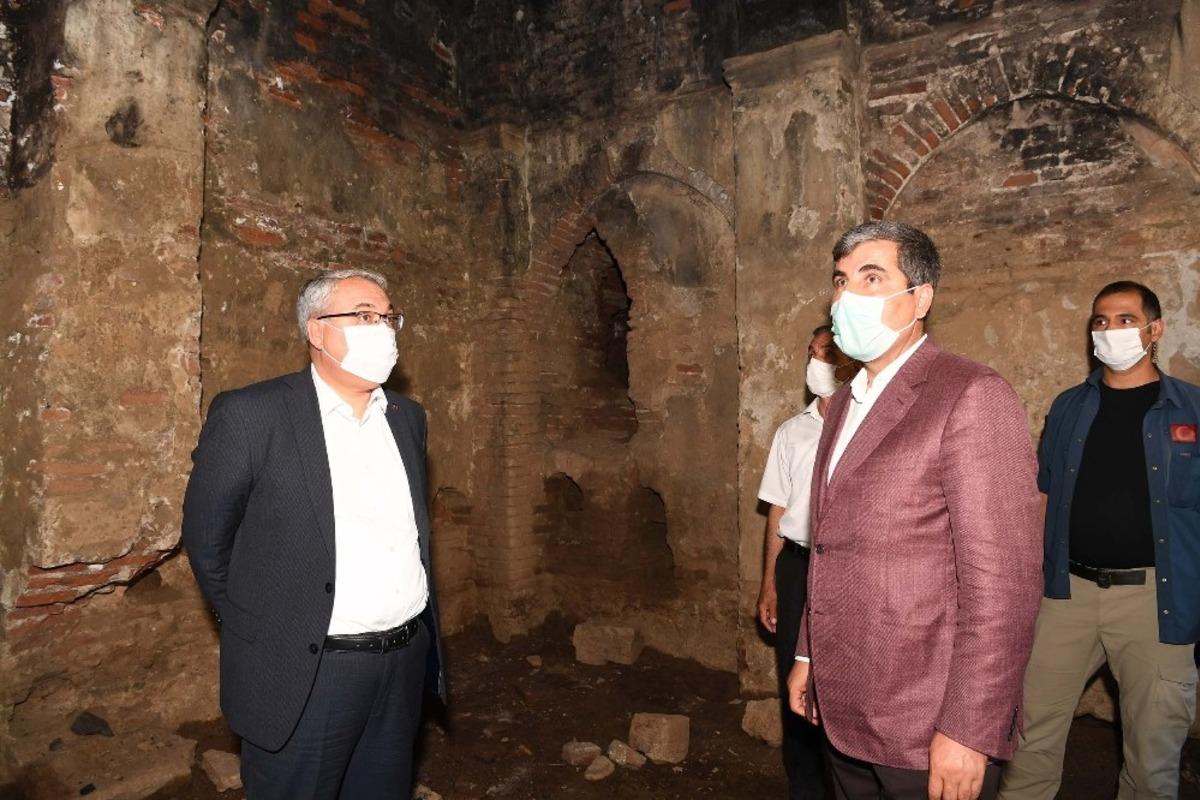 Başkan Asya, Vali G&uuml;nd&uuml;z&ouml;z ile Migre Hamamı&rsquo;nda incelemelerde bulundu