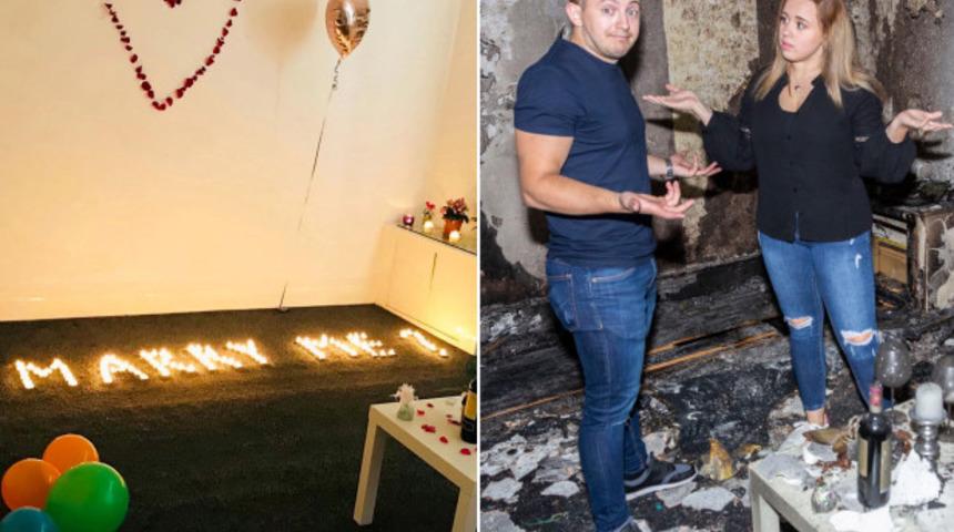 Romantik evlilik teklifi daireyi yakıp kül etti