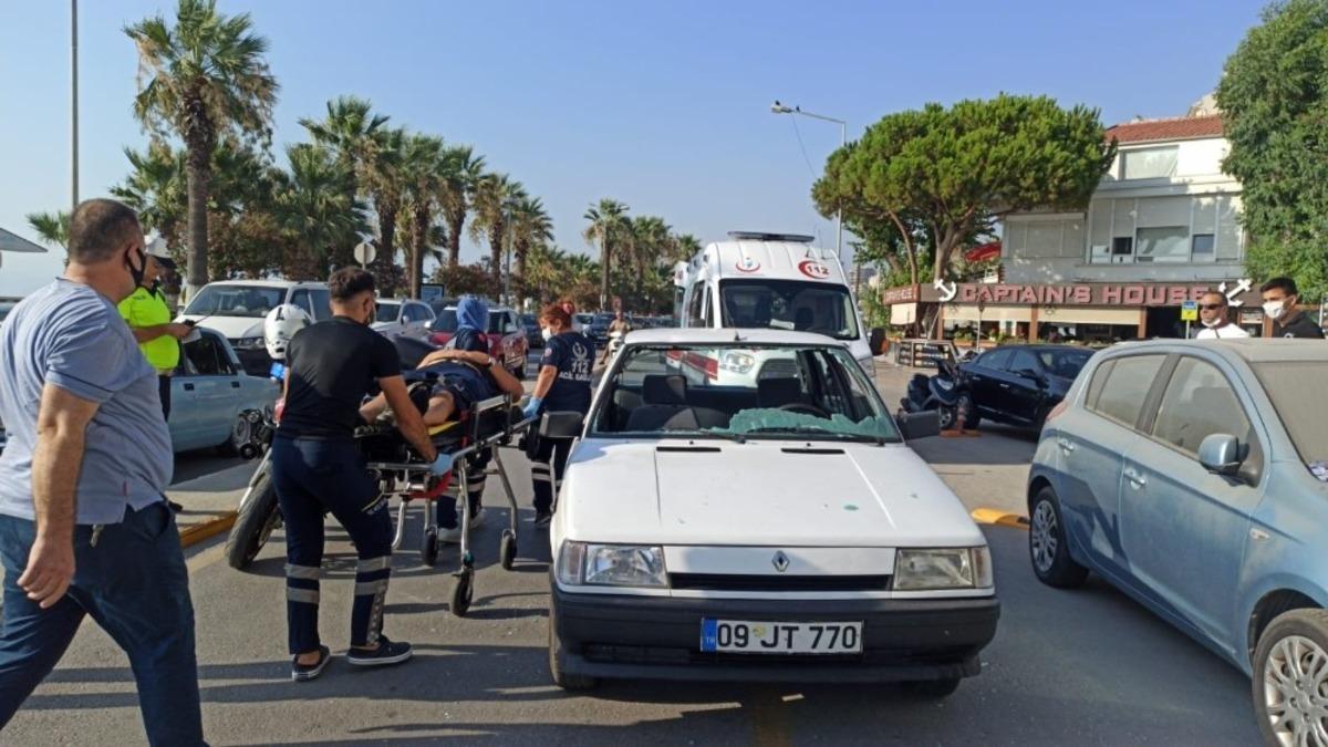 Kuşadası&rsquo;nda otomobil yayaya &ccedil;arptı; 1 yaralı