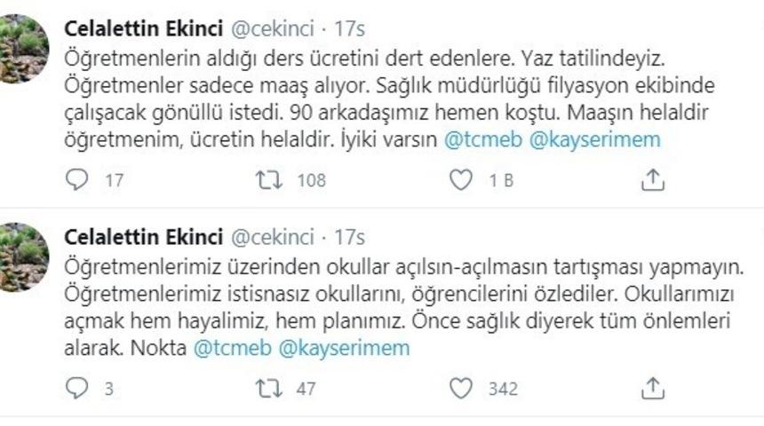Ekinci, &ldquo;&Ouml;ğretmenlerimiz &uuml;zerinden okullar a&ccedil;ılsın-a&ccedil;ılmasın tartışması yapmayın&rdquo;