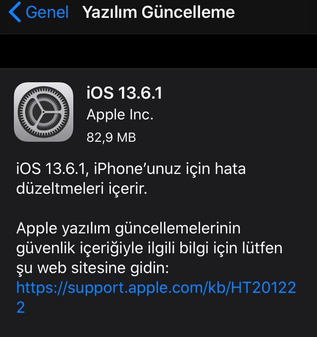 iOS 13.6.1 yenilikler