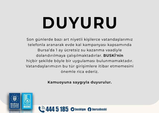 BUSKİ’den arka arkaya dolandırıcılık uyarısı