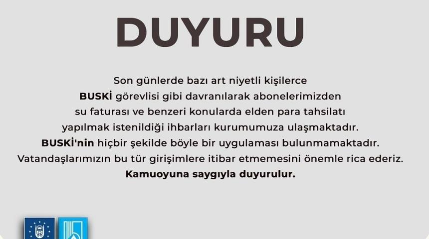 BUSKİ’den arka arkaya dolandırıcılık uyarısı