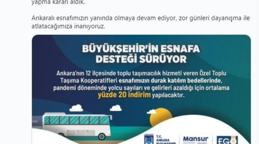Ankara&rsquo;da &Ouml;zel Toplu Taşıma Kooperatifleri esnafı i&ccedil;in indirim