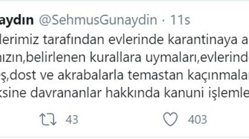 Vali uyardı, karantinaya uymayanlar hakkında kanuni işlem yapılacak