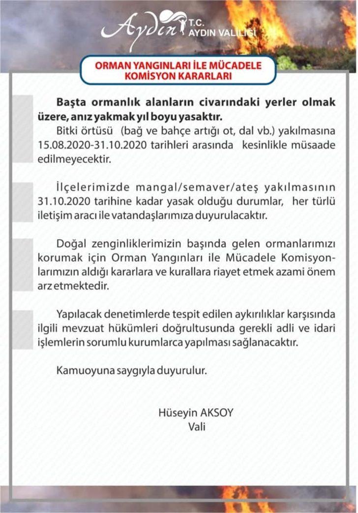 Aydın’da mangal, semaver ve ateş yakmak yasaklandı G3