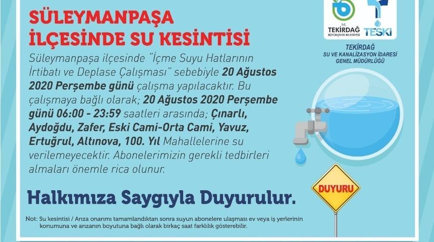 S&uuml;leymanpaşa&rsquo;da su kesintisi