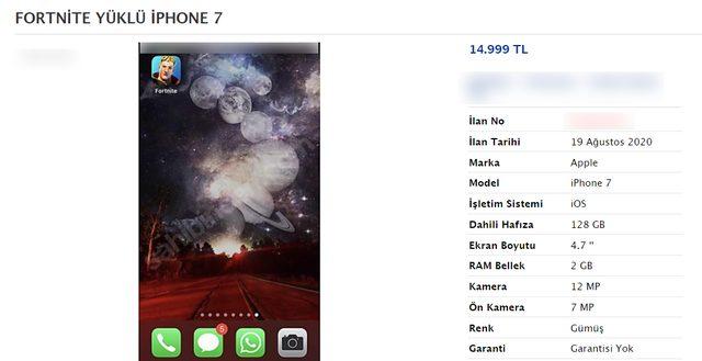 Fortnite yüklü iPhone 7