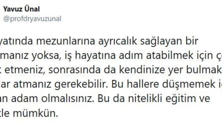 Rekt&ouml;r &Uuml;nal: &ldquo;İş hayatına adım atabilmek nitelikli eğitim ve kişilikle m&uuml;mk&uuml;n&rdquo;