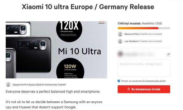 Xiaomi Mi 10 Ultra imza kampanyası