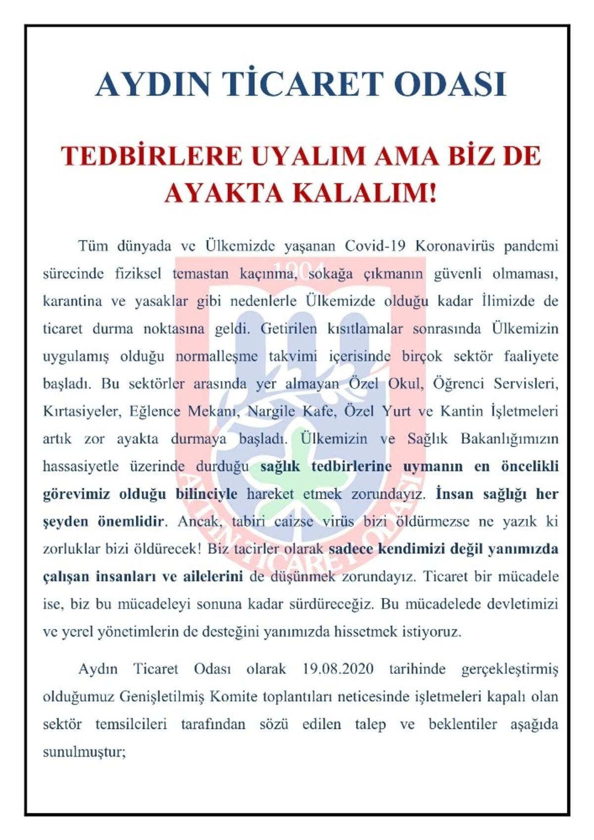 AYTO işletmeleri kapalı olan sekt&ouml;r temsilcilerinin beklentilerini raporlaştırdı