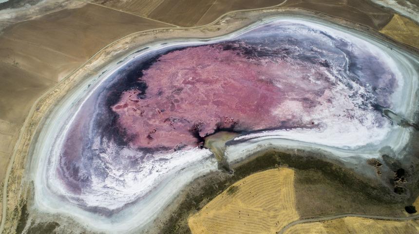 Konya'da şoke eden görüntü! Küçük Göl kuruyunca pembeye büründü