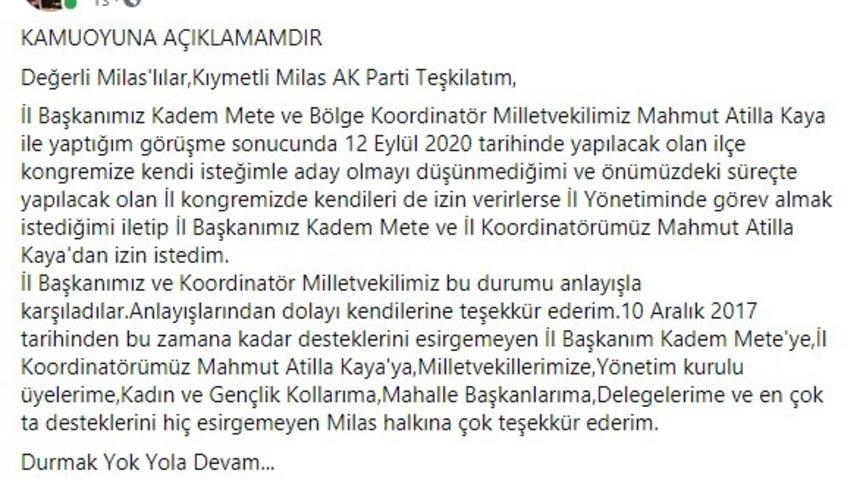 Acar: &ldquo;Aday olmayı d&uuml;ş&uuml;nm&uuml;yorum&rdquo;