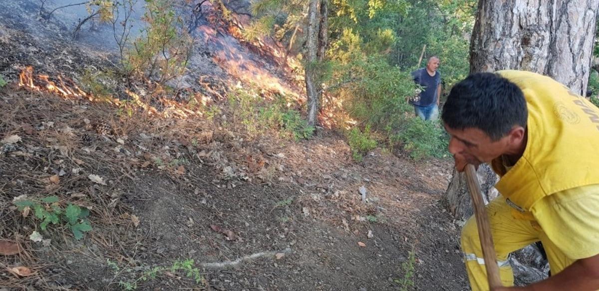 Orman yangınında soğutma &ccedil;alışmaları devam ediyor