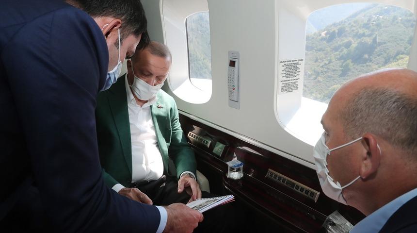 Cumhurbaşkanı Erdoğan Giresun'da! Sel b&ouml;lgesini havadan inceledi
