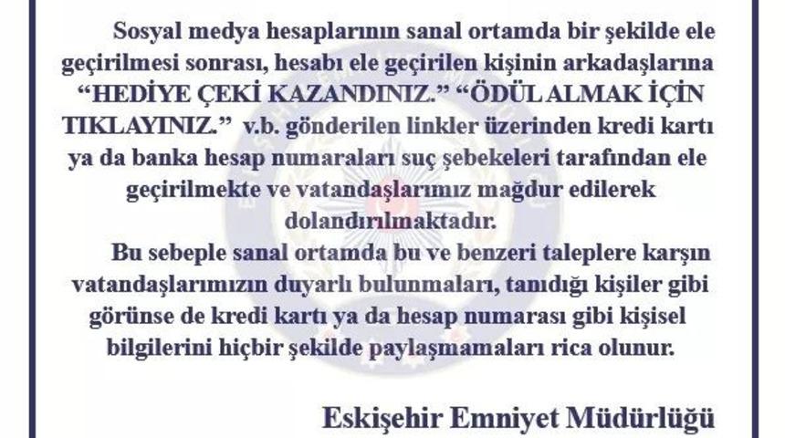 Polisten vatandaşlara sanal dolandırıcılık uyarısı