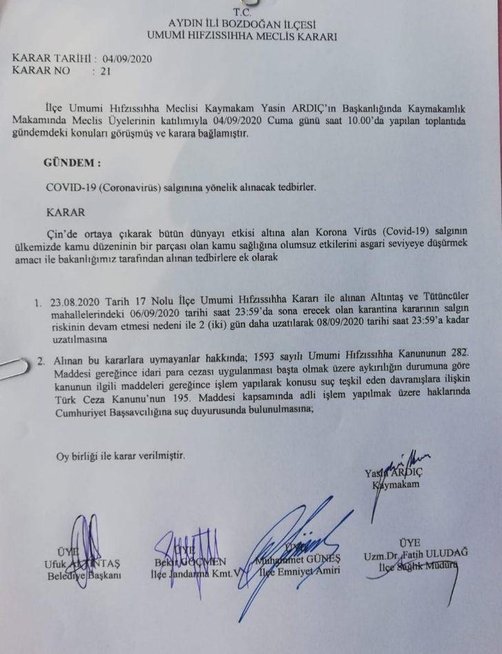 Bozdoğan’da karantina 2 gün daha uzatıldı G3