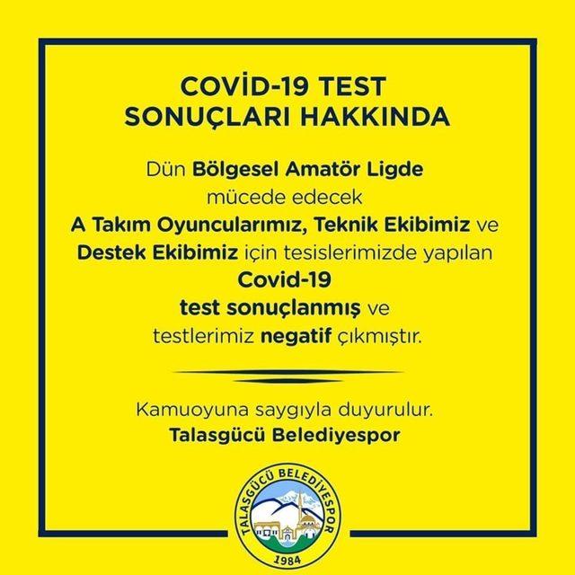 Talasgücü Belediyespor’da sonuçlar negatif  çıktı