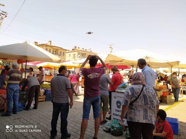 Ürgüp’te pazar alışverişi yapanların ateşi drone ile ölçüldü