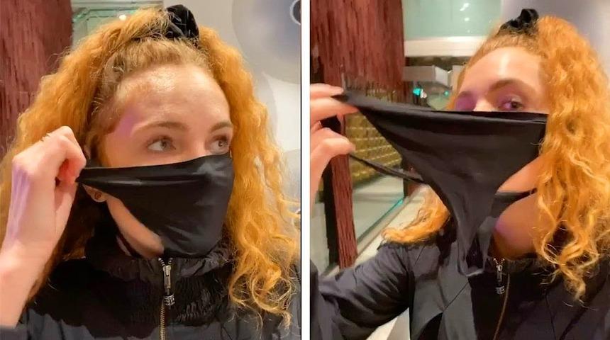 Maskesini bulamayan kadın külodunu yüzüne geçirdi!