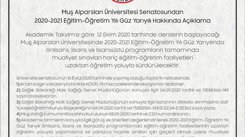 MŞ&Uuml; Senatosu 2020-2021 eğitim-&ouml;ğretim yılı g&uuml;z yarıyılı kararını a&ccedil;ıkladı
