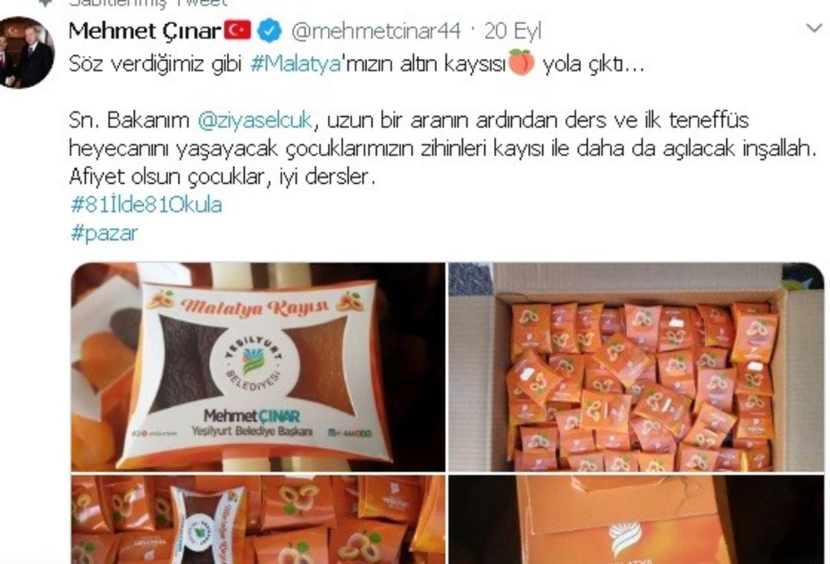 Başkan &Ccedil;ınar&rsquo;ın &lsquo;81 il&rsquo;de 81 okula kayısı&rsquo; hediye s&ouml;z&uuml; ger&ccedil;eğe d&ouml;n&uuml;şt&uuml;