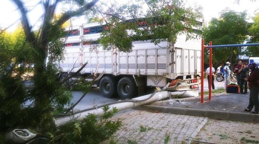 Manisa'da freni boşalan kamyon &ccedil;ocuk parkına daldı! Faciaya ramak kala