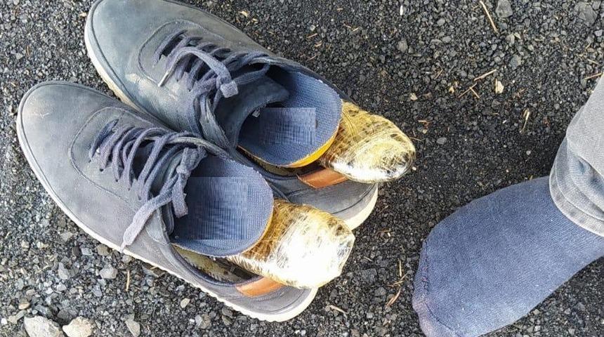 Uyuşturucu, ayakkabılarının i&ccedil;inden &ccedil;ıktı