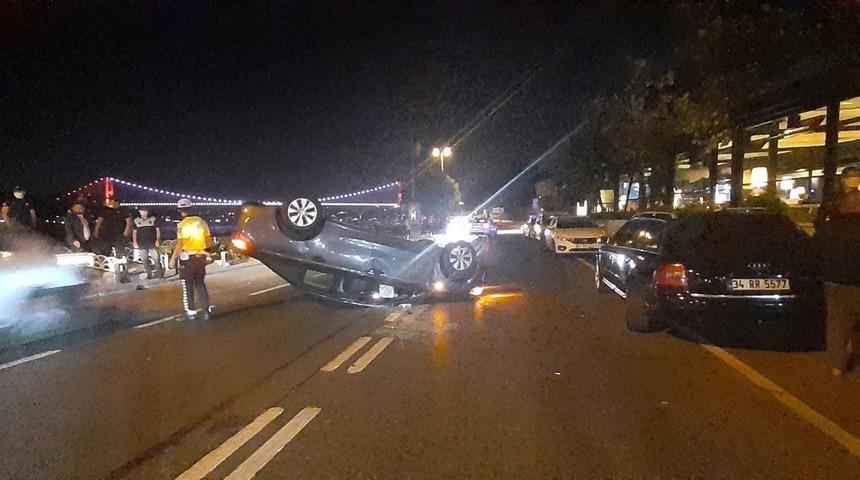 Yer: Sarıyer! Park halindeki otomobile çarpıp takla attı: 1 yaralı