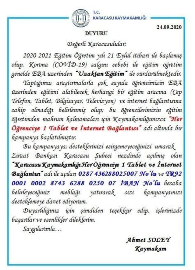 Karacasu’da “Her öğrenciye 1 tablet ve internet” kampanyası başladı