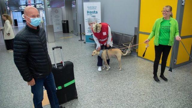 Gelen yolculardan, boyunlarına bir bez sürmeleri isteniyor.