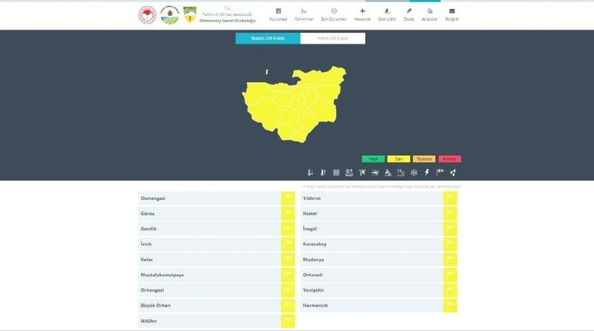 Meteorolojiden Bursa i&ccedil;in &rsquo;sarı&rsquo; uyarı