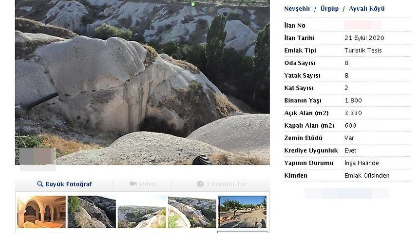 Kapadokya’da kayalar oyuldu, ‘butik otel’ olarak satışa sunuldu