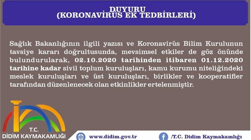 Didim&rsquo;de t&uuml;m etkinlikler ertelendi