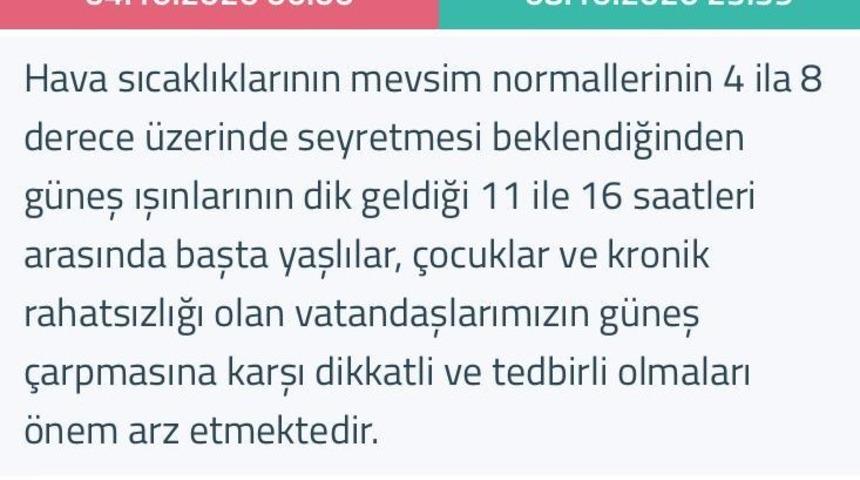 Meteoroloji Genel M&uuml;d&uuml;rl&uuml;ğ&uuml;nden Denizli i&ccedil;in g&uuml;neş &ccedil;arpması uyarısı