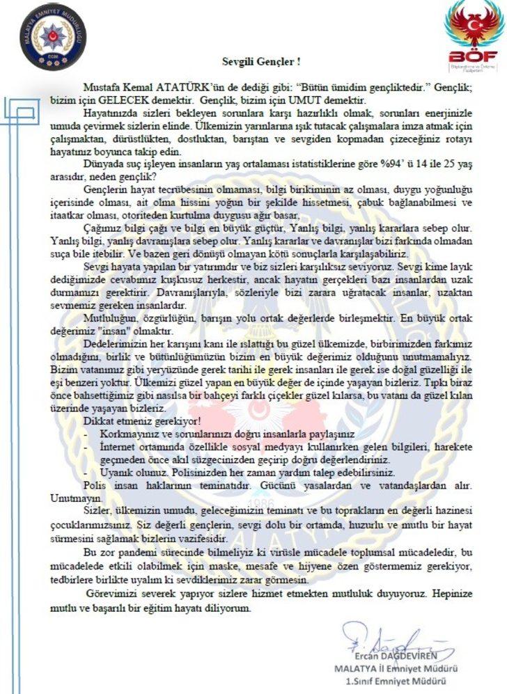 Müdür Dağdeviren’den öğrencilere uyarı mektubu G3