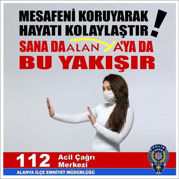 Alanya’da polisten afişli korona virüs uyarısı G5