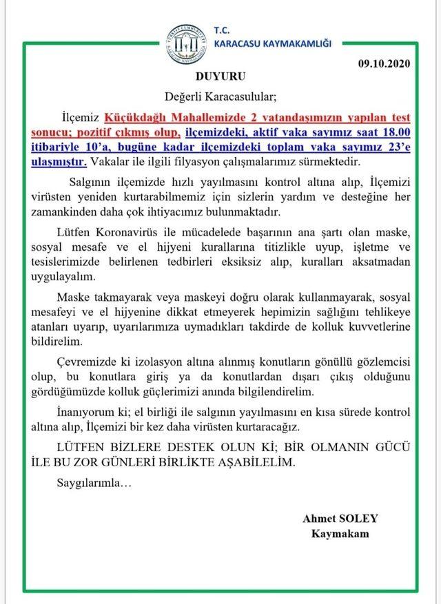 Karacasu’da 2 vatandaşın daha testi pozitif çıktı