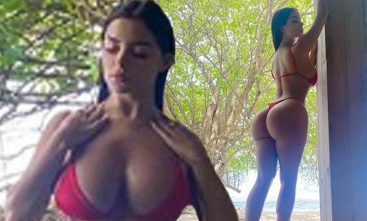 Demi Rose küçük kırmızı bikinisiyle Maldivler'i yaktı geçti 