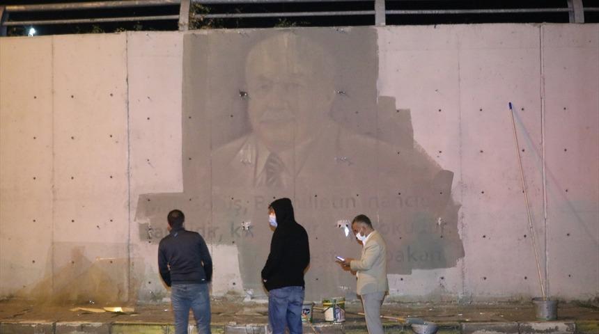 Bolu'da alt geçitteki resimlerin boyayla kapatılması için başlatılan çalışmalar tepkiler üzerine durduruldu