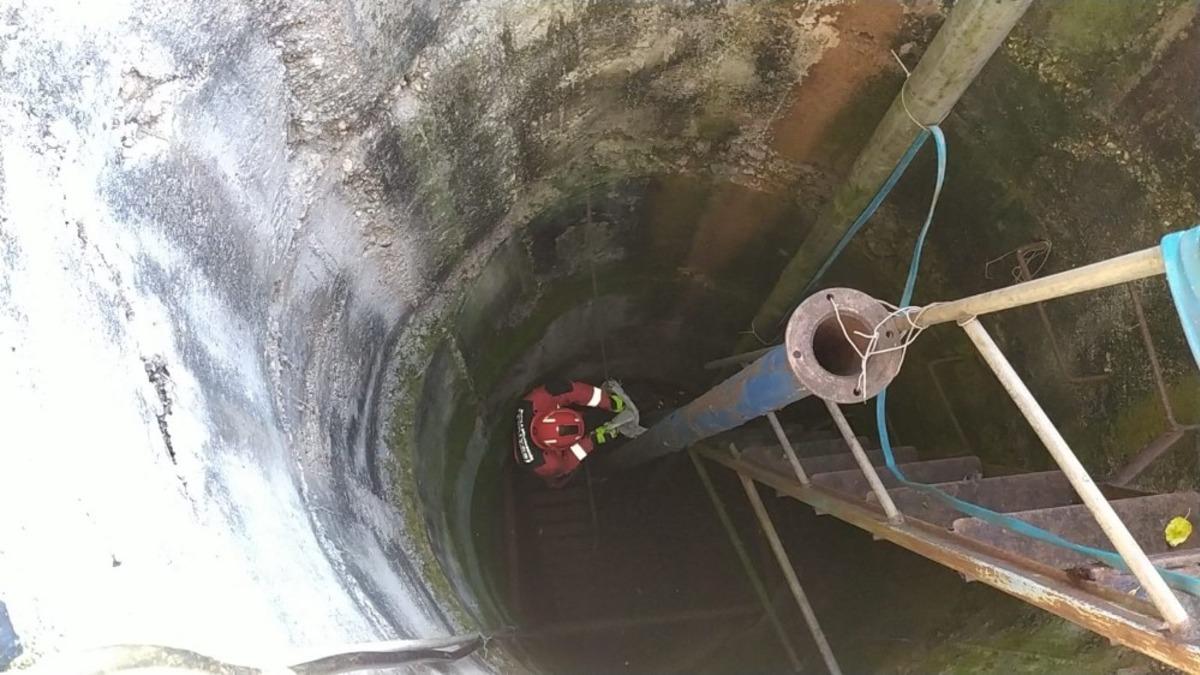 Kuyuya d&uuml;şen yavru k&ouml;peği itfaiye kurtardı