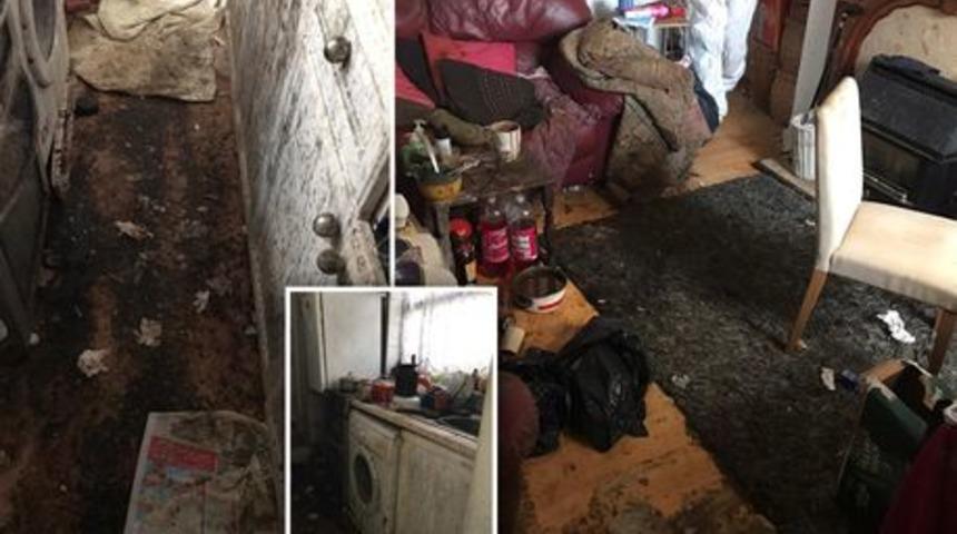 Pislik i&ccedil;indeki evi altı kişilik temizleme ekibi 50 saatte temizledi 