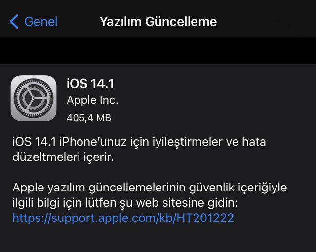 iOS 14.1 güncellemesi