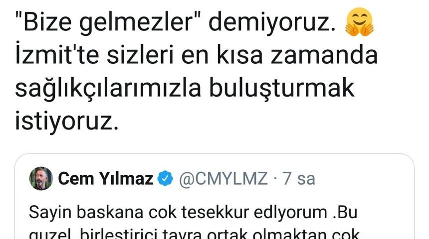 Başkan H&uuml;rriyet, Cem Yılmaz&rsquo;ı İzmit&rsquo;e davet etti