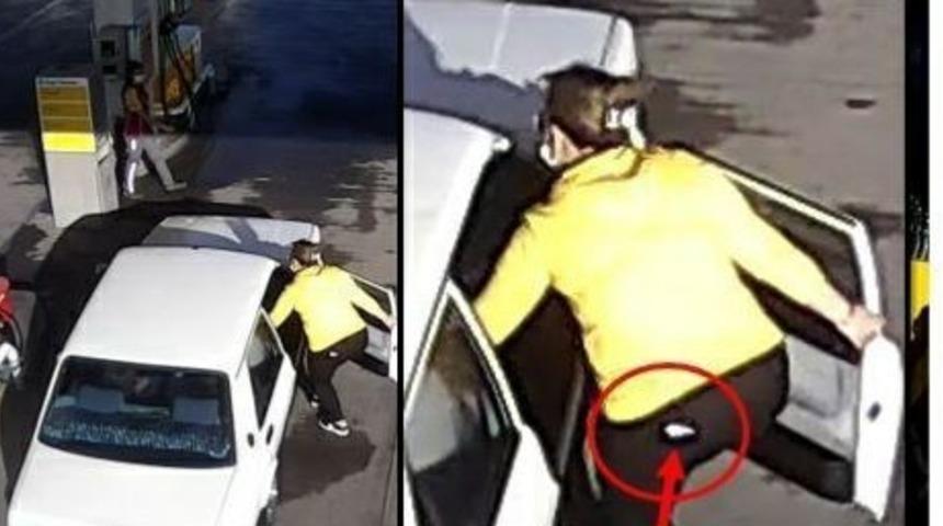 Benzin alan araçtan telefonu çaldı